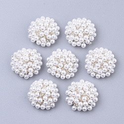 ABS Plastic Imitation Pearl Cabochons, Cluster Beads, with Glass Seed Beads and Golden Plated Iron Sieve Findings, Clear, 24~26x9~10mm(FIND-S319-25B)