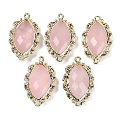 Natural Rose Quartz Faceted Horse Eye Links, Rack Plating Brass Micro Pave Orchid Cubic Zirconia Connector Charms, Golden, 24.5x14.5x4.5mm, Hole: 1.2mm(G-B126-02G-02)