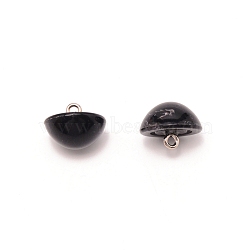 1-Hole Plastic Buttons, Imitation Pearl, with Brass Wire, Half Round, Black, 15x11mm, Hole: 2mm(BUTT-WH0022-06I)