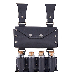 Rectangle PU Leather Medieval Waist Belt Bag with Belt and 4 Glass Potion Bottles, with Alloy Buckle, Black, 270x170x48mm(AJEW-WH0752-296A)