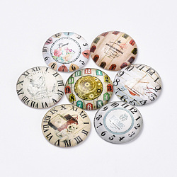 Printed Glass Flat Back Cabochons, Dome/Half Round, Clock Pattern, Mixed Color, 25x6mm(GGLA-Q056-022-25mm)