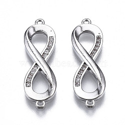 Brass Micro Pave Clear Cubic Zirconia Links Connectors, Infinity, Platinum, 22x7x2mm, Hole: 0.8mm(ZIRC-S069-038P)