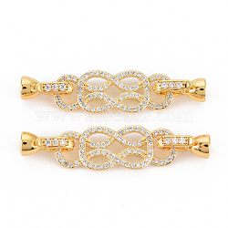 Brass Micro Pave Clear Cubic Zirconia Fold Over Clasps, Nickel Free, Real 18K Gold Plated, 10x27.5x2.5mm, Clasp: 12x5.5x6.5mm, Inner Diameter: 3.5mm(KK-S354-310-NF)