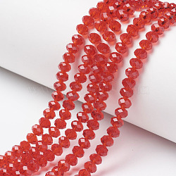 Glass Beads Strands, Faceted, Rondelle, Red, 10x8mm, Hole: 1mm, about 65~66pcs/strand, 20.8~21.2 inch(53~54cm)(EGLA-A034-T10mm-D01)