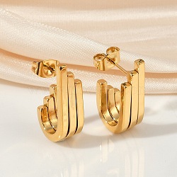 304 Stainless Steel Stud Earrings, Ion Plating(IP), Real 14K Gold Plated, Oval, 20x7mm(EJEW-G423-33D-G)