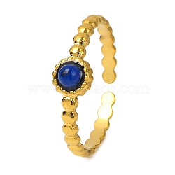 Round Natural Lapis Lazuli Finger Rings, Golden Tone 304 Stainless Steel Cuff Rings for Women, 6mm, Inner Diameter: Adjustable(RJEW-Q822-50G-03)