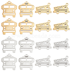 Unicraftale 16Pcs 4 Styles 201 Stainless Steel Pendants, Laser Cut, Crane & Truck, Golden & Stainless Steel Color, 11.5~16.5x16~16.5x1mm, Hole: 1.4~4mm, 4pcs/style(STAS-UN0035-69)