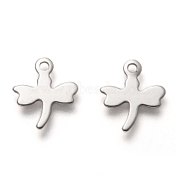 Non-Tarnish 201 Stainless Steel Charms, Laser Cut, Dragonfly, Stainless Steel Color, 12x10.5x0.5mm, Hole: 1.4mm(STAS-B001-46P)