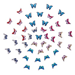 48Pcs 6 Colors Printed Alloy Pendants, with Enamel, Butterfly, Platinum, Mixed Color, 13x20x2mm, Hole: 1.6mm, 8pcs/color(FIND-SZ0001-82)