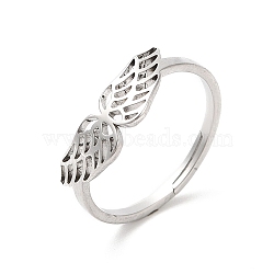 Non-Tarnish 304 Stainless Steel Hollow Wings Adjustable Ring for Women, Stainless Steel Color, US Size 6(16.5mm)(RJEW-L107-033P)