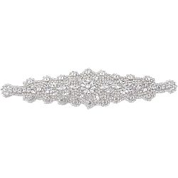 1Pc Hotfix Rhinestone, Iron on Patches, Wedding Theme, Dress Shoes Garment Decoration, Flower, Crystal, 308x75x8mm(DIY-FG0002-46)