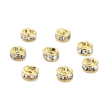 316 Surgical Stainless Steel Rhinestone Spacer Beads, Flat Round, Ion Plating(IP), Flat Round, Real 18K Gold Plated, 5x2.5mm, Hole: 1mm