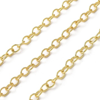 Brass Cable Chains, Soldered, with Spool, Real 18K Gold Plated, 3.5x3x1mm