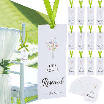 2 Sets Rectangle Paper Wedding Chair Hanging Seat Reserved Sign, with Polyester Ribbon, White, 86x10mm