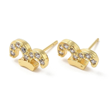 Rack Plating Brass Aries Stud Earrings with Cubic Zirconia, Lead Free & Cadmium Free, Real 18K Gold Plated, 7x12mm