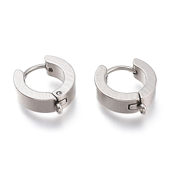 201 Stainless Steel Huggie Hoop Earrings Findings, with Vertical Loop, with 316 Surgical Stainless Steel Earring Pins, Ring, Stainless Steel Color, 15.5x14x4mm, Hole: 1.4mm, Pin: 1mm
