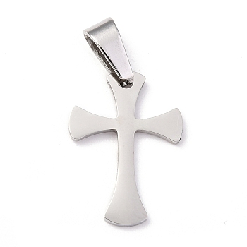 304 Stainless Steel Pendants, Cross, Stainless Steel Color, 20x14x1.2mm, Hole: 3.5x7mm