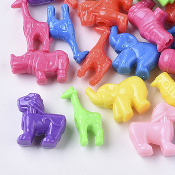 Polystyrene Plastic Beads, Mixed Animal Shape, Mixed Color,14~27x14~25x8~11mm, Hole:  3.5~4mm