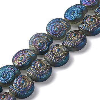 Electroplate Glass Beads Strands, Full Rainbow Plated, Snail, Marine Blue, 12.5x11.5x4.5mm, Hole: 1mm, about 50pcs/strand, 24.41 inch(62cm)