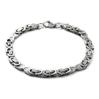 304 Stainless Steel Byzantine Chain Bracelet, Stainless Steel Color, 8-7/8 inch(22.5cm)