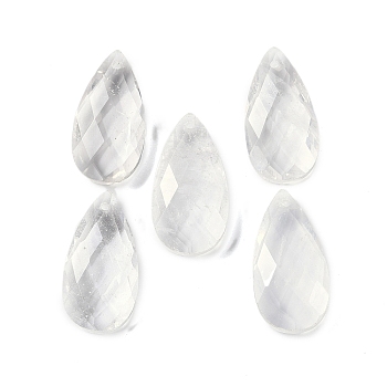 Natural Quartz Crystal Pendants, Faceted, Teardrop, 25x13x6mm, Hole: 1mm