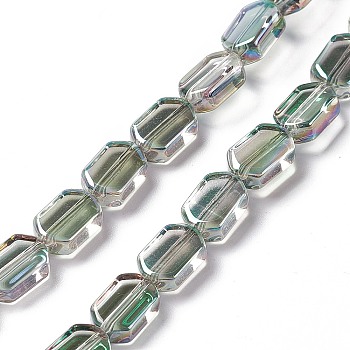 Electroplate Glass Beads Strands, Half Rainbow Plated, Rectangle, Dark Sea Green, 9.5x6~6.5x3.5mm, Hole: 1mm, about 68pcs/strand, 25.59''(65cm)