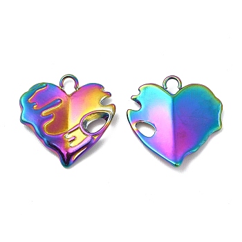 Ion Plating(IP) 304 Stainless Steel Pendant Rhinestone Settings, Open Back Settings, Heart, Rainbow Color, Fit for 5x4mm Rhinestone, 20.5x20x2.5mm, Hole: 3x2mm