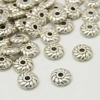 Tibetan Silver Spacer Beads, Lead Free & Cadmium Free, Gear, Antique Silver, about 6mm in diameter, 2mm thick, hole: 1mm, about 89pcs/20g