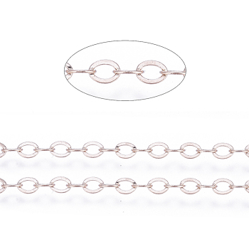 Brass Flat Oval Cable Chains, Unwelded, with Spool, Cadmium Free & Nickel Free & Lead Free, Rose Gold, 3.5x3x0.5mm, about 301.83 Feet(92m)/roll