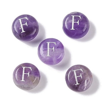 Natural Amethyst Beads, Rondelle with Letter, Letter F, 8.5~9x5~5.5mm, Hole: 1.2mm