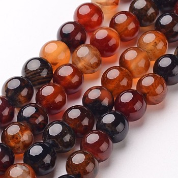 Natural Agate Beads Strands, Round, Dyed & Heated, Chocolate, 10mm, Hole: 1mm, about 38pcs/strand, 15 inch