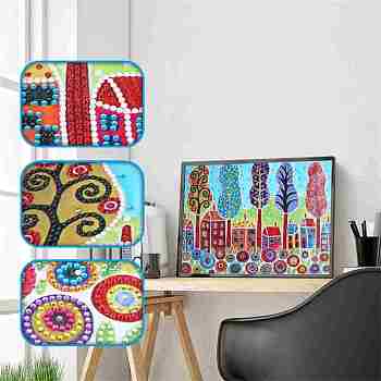 DIY Diamond Painting Canvas Kits, with Village Landscape Pattern Canvas, Resin Rhinestones, Pen, Tray Plate and Glue Clay, Mixed Color, 303x408x0.4mm