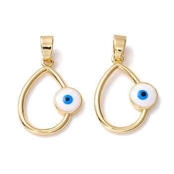 Brass Enamel Pendants, Long-Lasting Plated, Cadmium Free & Nickel Free & Lead Free, Teardrop with Evil Eye, Real 18K Gold Plated, 22x17x3mm, Hole: 4mm