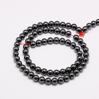 Non-magnetic Synthetic Hematite Beads Strands, Round, Grade AAA, Black, 6mm, Hole: 0.8mm, about 67pcs/strand, 16 inch
