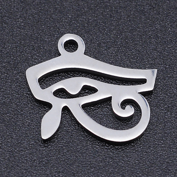 304 Stainless Steel Laser Cut Charms, Egyptian Eye of Horus, Stainless Steel Color, 12x13.5x1mm, Hole: 1.5mm