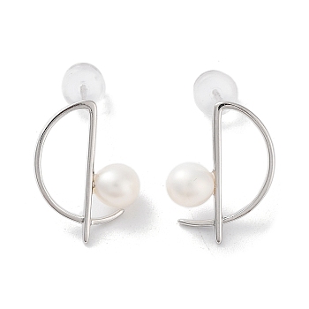 Natural Pearl Stud Earrings for Women, with Sterling Silver Pins, Half Round, Platinum, 17x13mm