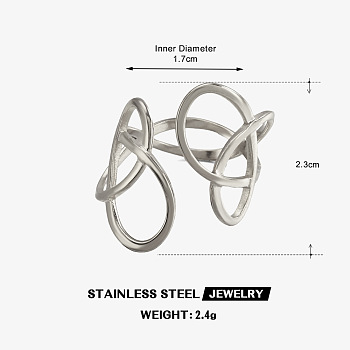 Irregular Line 304 Stainless Steel Cuff Open Rings, Stainless Steel Color, 17mm