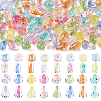 240Pcs 4 Styles Transparent Acrylic Beads, Cube & Column & Teardrop, Mixed Color, 8~14.5x7.5~11.5mm, Hole: 1.6~1.8mm, 60pcs/style