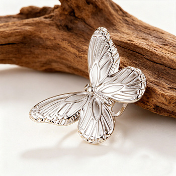 304 Stainless Steel Cuff Open Rings, Butterfly, Stainless Steel Color, 15~20mm