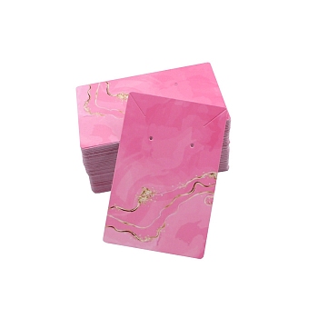100Pcs Rectangle Gold Stamping Paper Necklace and Earring Display Cards, Hot Pink, 9x6cm