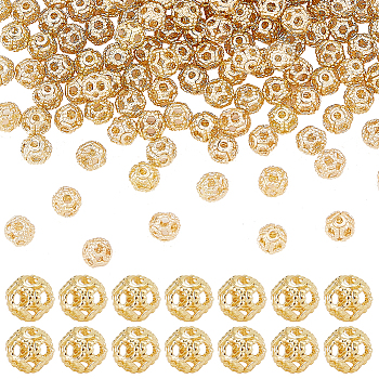 Elite 200Pcs Hollow Brass Spacer Beads, Long-Lasting Plated, Round, Real 18K Gold Plated, 4x3.5mm, Hole: 0.6mm