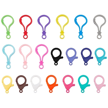 Gorgecraft Plastic Clasp Set, with Opaque Solid Color Bulb Shaped Plastic Push Gate Snap Keychain Clasp Findings and Lobster Claw Clasps, Mixed Color, 48.5x26x5.5mm, 35x24.5x6mm, 200pcs/set