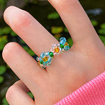 Glass Beaded Stretch Finger Rings for Women, Flower, Pale Turquoise, Inner Diameter: 18mm(FS-WG76F8F-07)