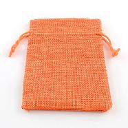 Polyester Imitation Burlap Packing Pouches Drawstring Bags, Coral, 18x13cm(X-ABAG-R005-18x13-11)