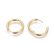 Ion Plating(IP) 304 Stainless Steel Hoop Earrings, Manual Polishing Huggie Earrings, Real 18K Gold Plated, 12 Gauge, 18x2mm, Pin: 0.8mm(±0.1mm), Inner Diameter: 14mm(EJEW-P177-G-09)