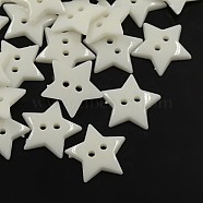 Acrylic Sewing Buttons, Plastic Buttons, 2-Hole, Dyed, Star, White, 19x3mm, Hole: 1.5mm(BUTT-E070-A-01)