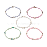 Glass Seed Bead Beaded Bracelets for Women, Brass Beads Stretch Bracelets, Mixed Color, Inner Diameter: 2-1/8 inch(5.3cm)(BJEW-JB09287)