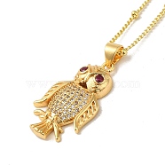 Brass Micro Pave Cubic Clear Zirconia Pendants Necklaces, Curb Chain Necklaces, Real 18K Gold Plated, Owl, 17.32 inch(44cm)(NJEW-K269-01A-G)
