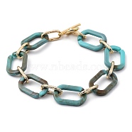 Acrylic & Aluminum Cable Chain Bracelets, with 304 Stainless Steel Toggle Clasps, Light Gold, Dark Turquoise, 8-5/8 inch(22cm)(BJEW-JB05425-01)
