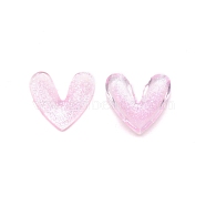 3D Heart with Glitter Powder Resin Cabochons, Nail Art Studs, Nail Art Decoartion Accessories, Pink, 9.5x9.5x2mm, about 30pcs/bsg(MRMJ-TAC0004-26D)